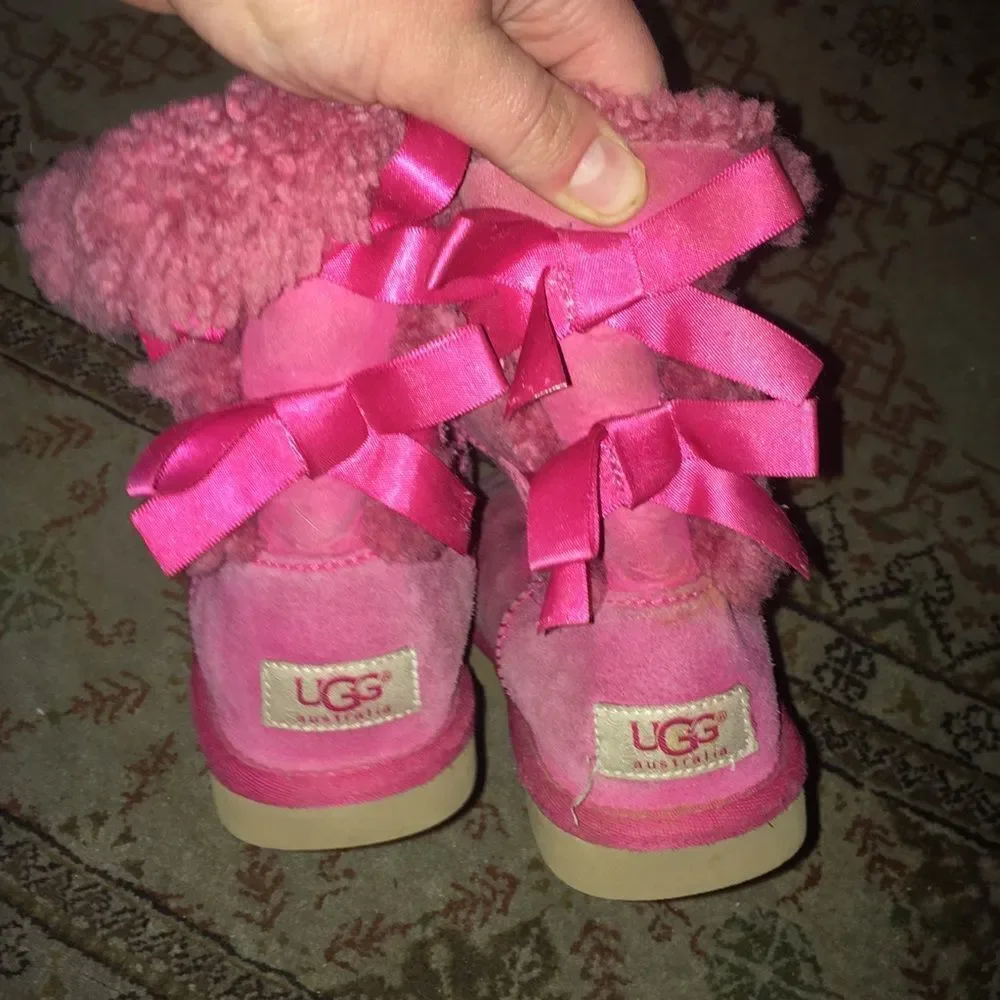 Ugg pink bow shearling leather booties